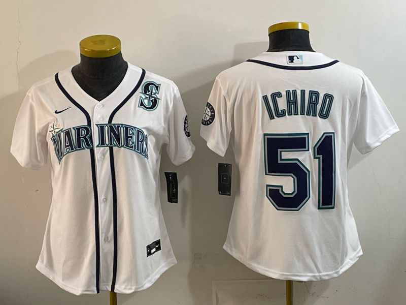 Women Seattle Mariners #51 Ichiro White Game 2026 Nike MLB Jersey style 09->women mlb jersey->Women Jersey